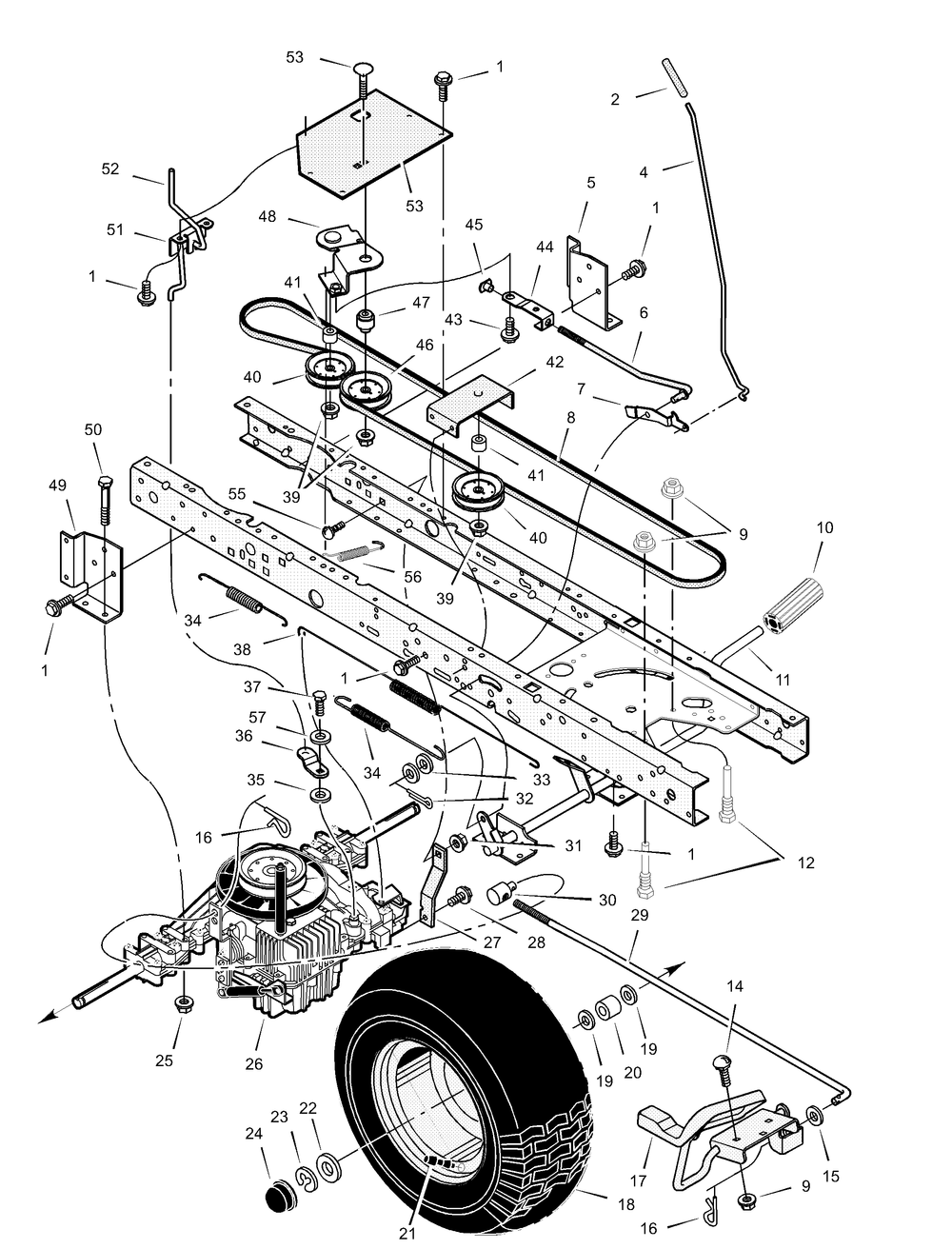 Drive Assembly Diagram and Parts List for 465601X50B 2003 Briggs and Stratton Lawn Tractor